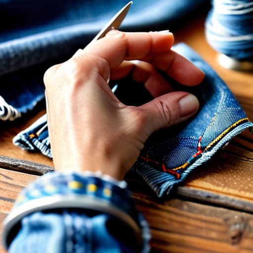 Transforming denim fabric scraps into personal treasures.